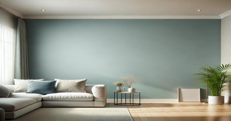 A clean, well-maintained wall in a cozy, modern living room, free of dust and scuffs, showcasing a fresh paint finish.