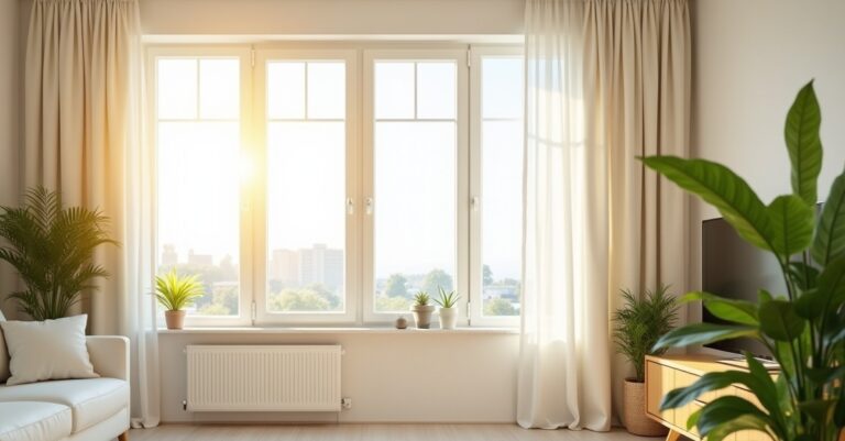 Fresh and clean living room with sunlight, open windows, and tidy décor representing a healthy and inviting home environment